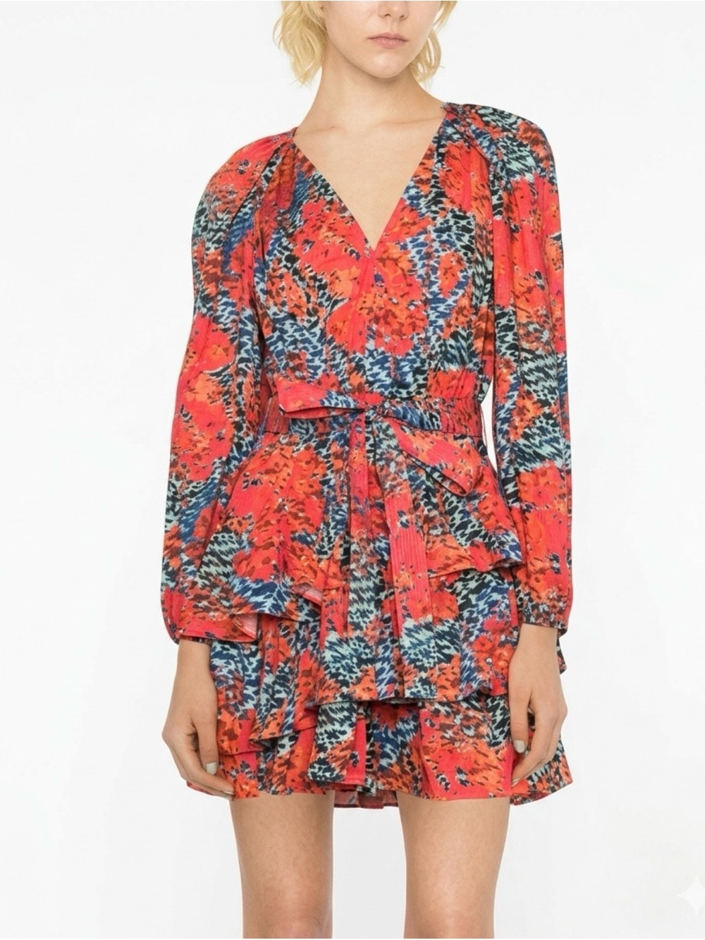 Ulla Johnson Miranda Belted Ruffle Mini Dress Boho Geometric Cotton Size 00